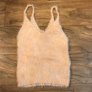 Cute cream fuzzy tank